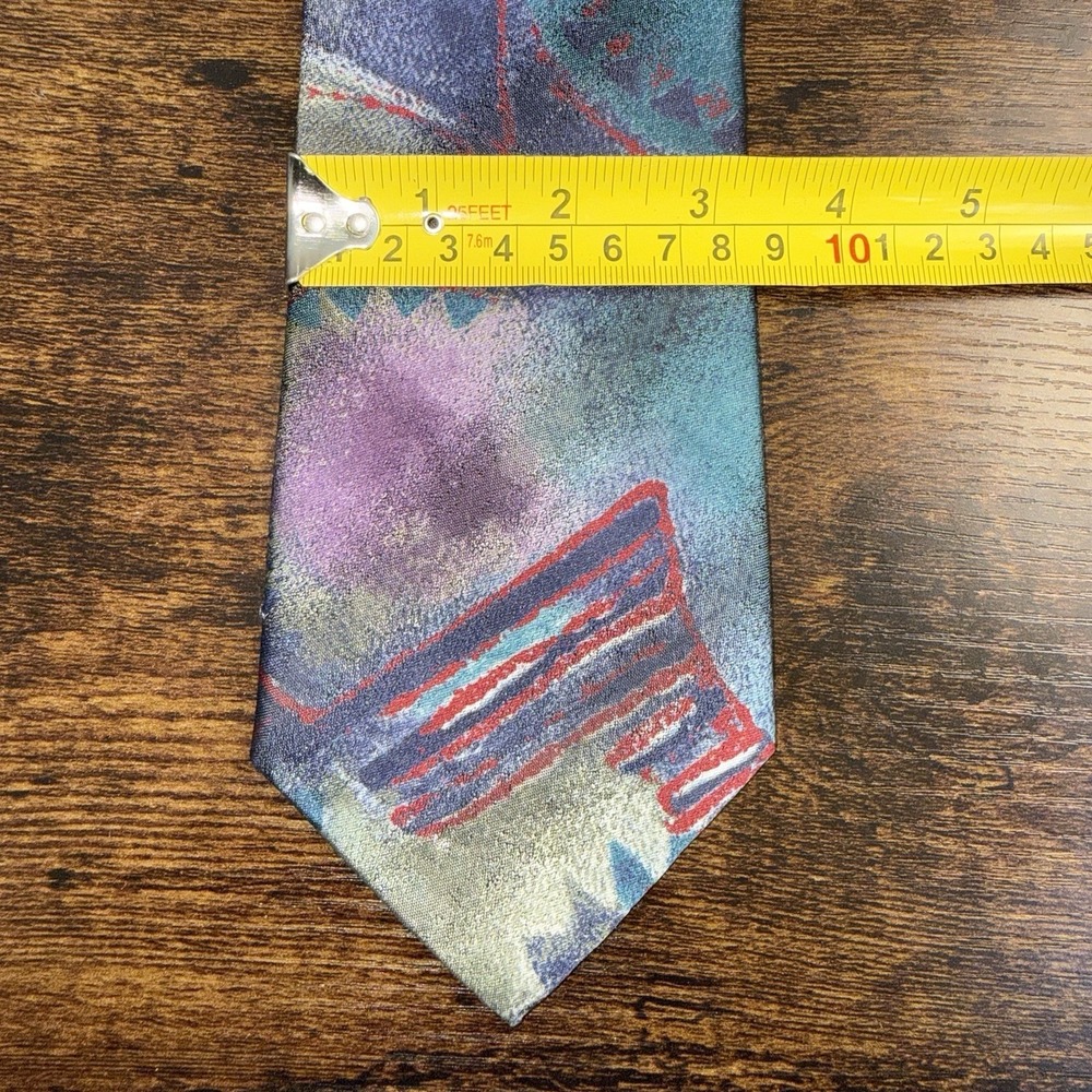 Vintage 90's Towncraft Abstract Necktie Mens Blue Purple Geometric Polyester - Picture 2 of 6